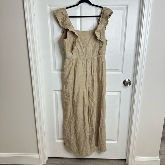 Madewell Linen-Blend Ruffle Tie-Back Jumpsuit in Seed Khaki size 12 - Picture 4 of 9